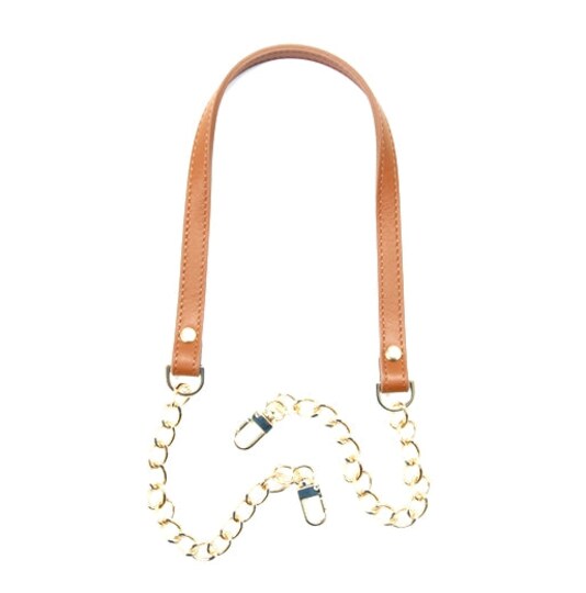 byhands Hand Craft; 30" byhands Genuine Leather Shoulder Bag Strap, Metal Chain, Camel (40-8301); Category:Sewing Notions; Image:1